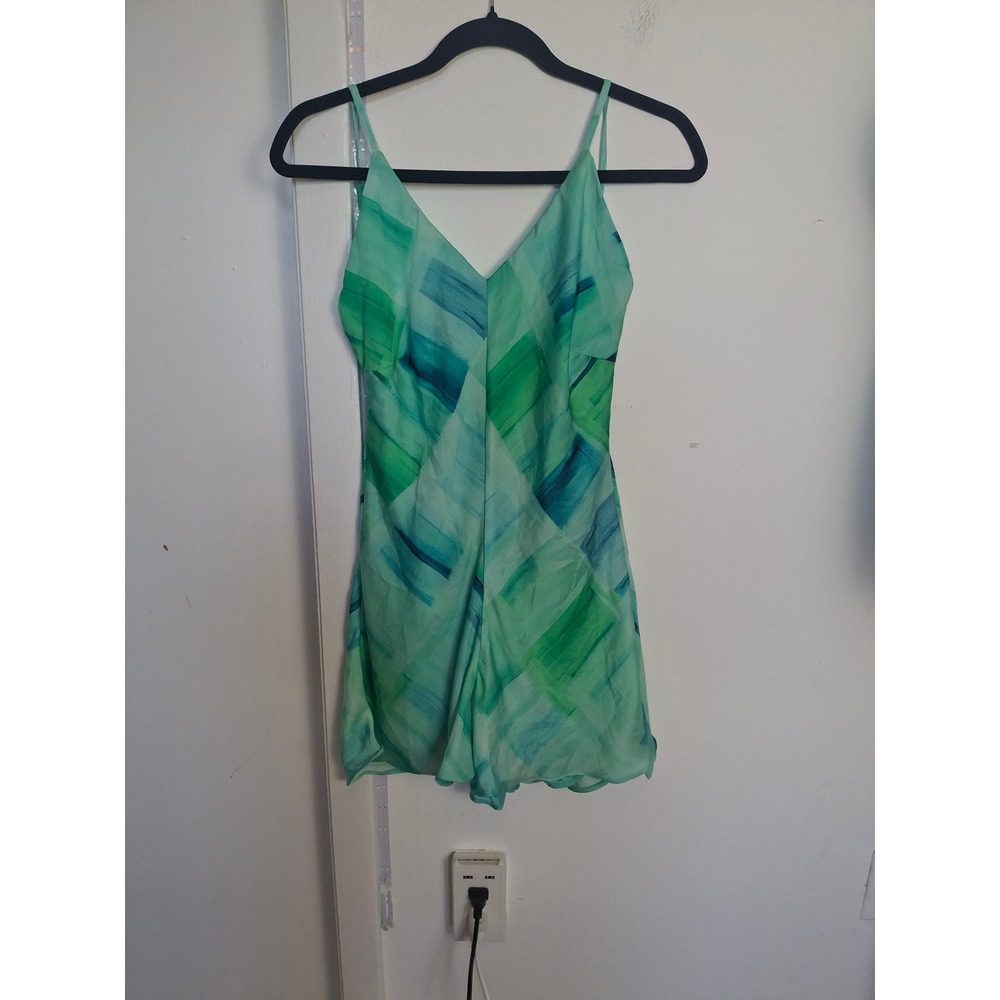 Bikiny Society Womens Abstract Watercolor Romper Teal Green Low Back Brazil S/M